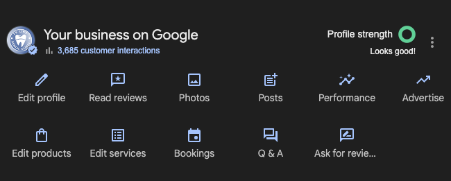 Google business page admin dashboard