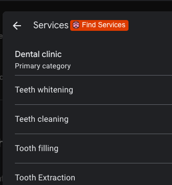 Google business page services section