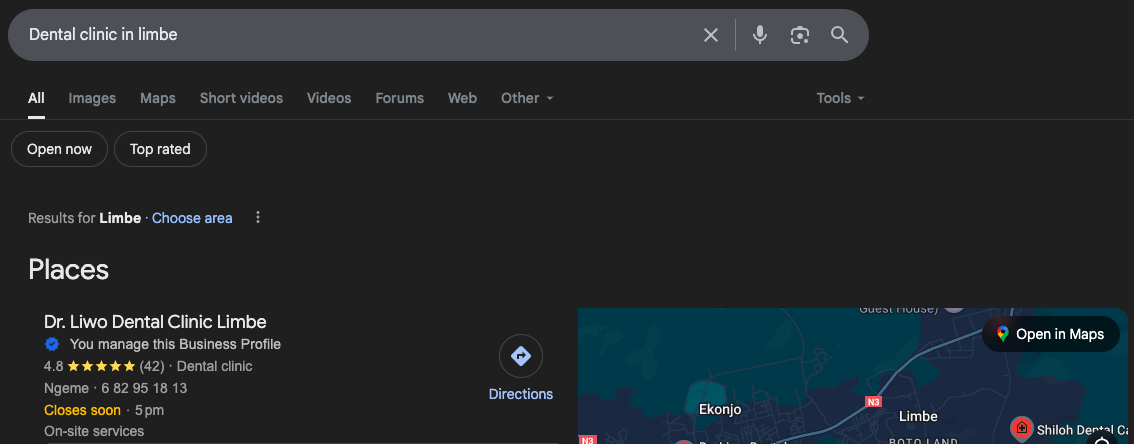 Google business page search 