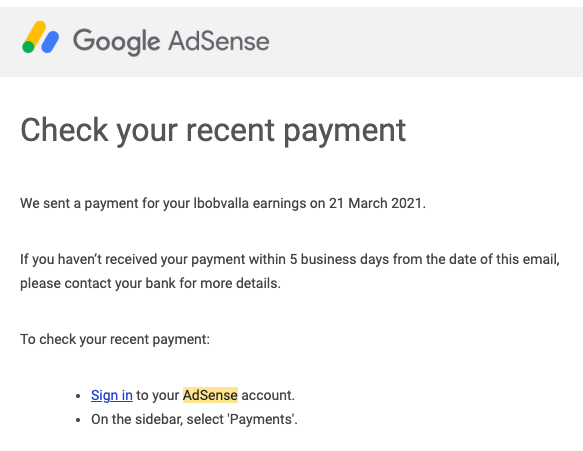google adsense payment